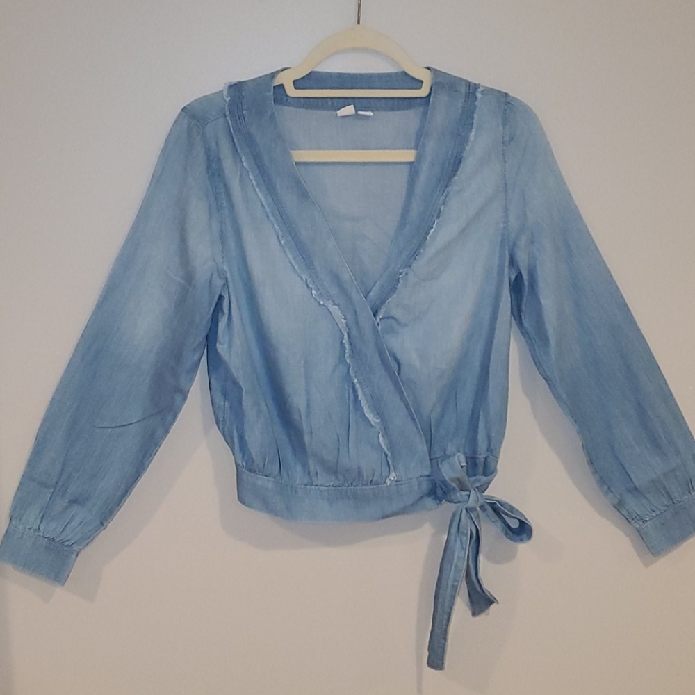 MELROSE AND MARKET Denium Fringed Wrap Long Sleeve
